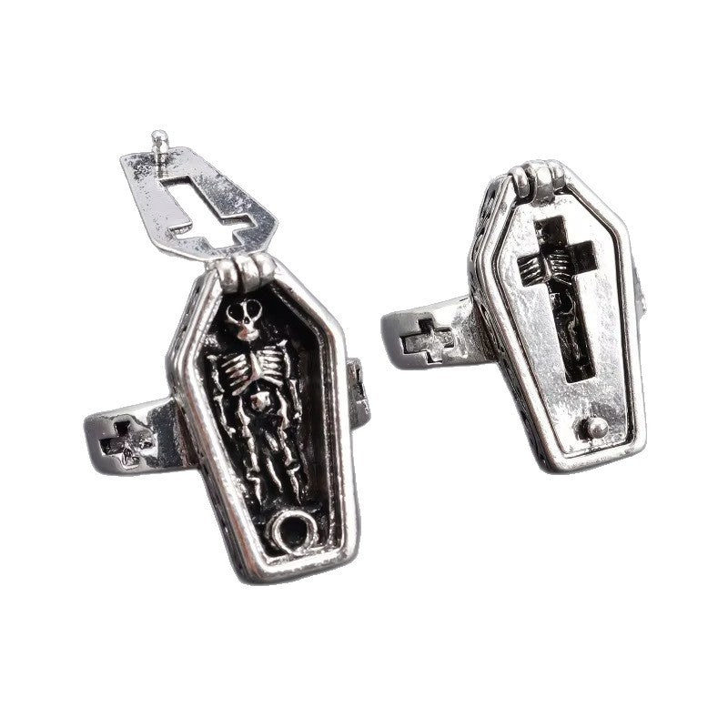 Wholesale retro skull coffin cross open gothic punk ring